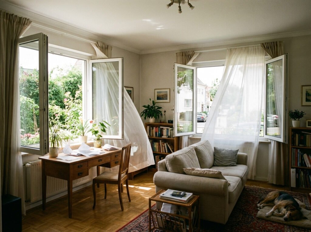 Cross ventilation helps replace stale indoor air with fresh outdoor air.