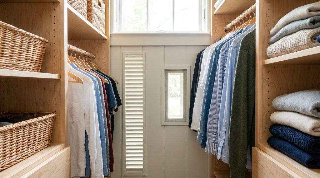 Improving closet airflow to prevent musty smells on clothes and exterior walls