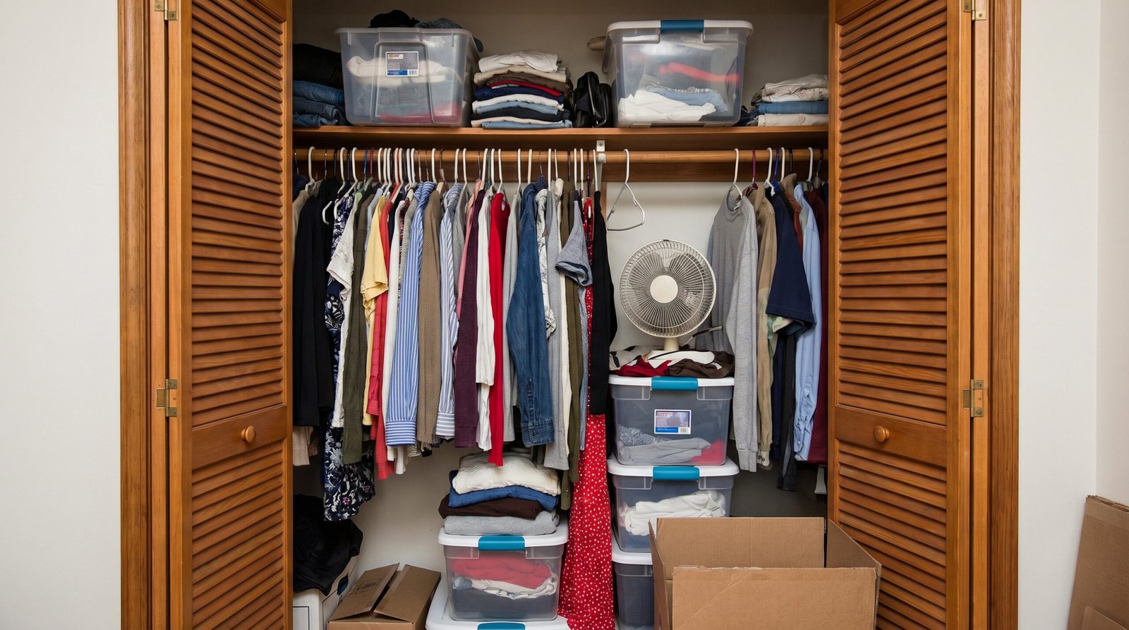 Overpacked closet with limited airflow causing musty odor