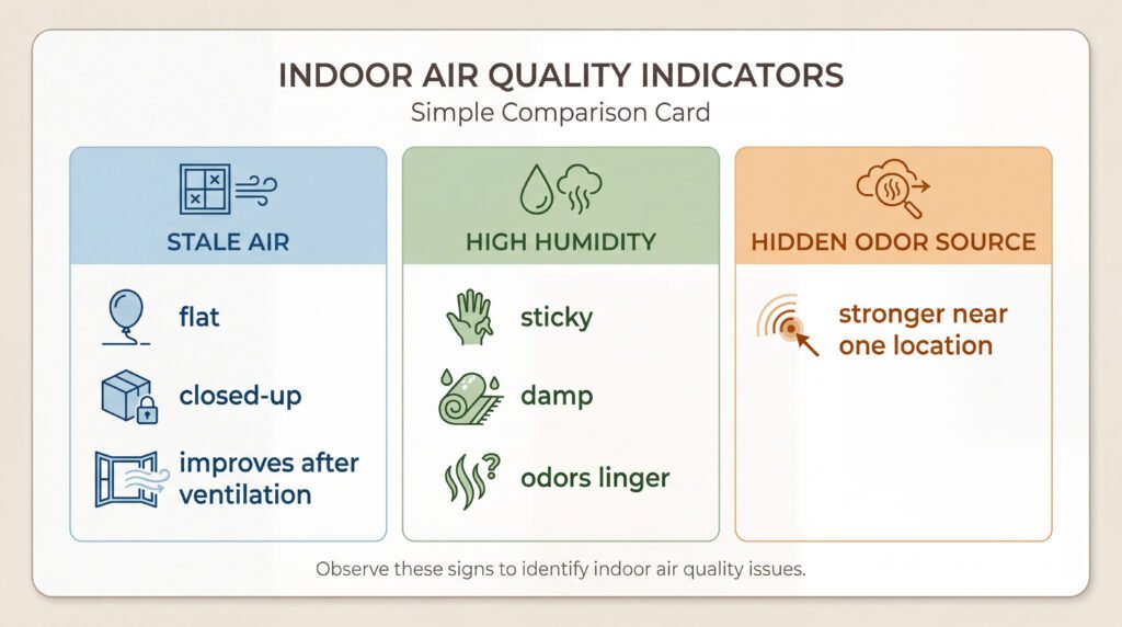 Comparison chart showing stale air versus high humidity versus a hidden odor source